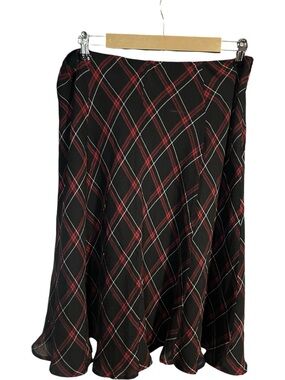Jones New York Black Plaid Circle Skirt with Red and White Accents